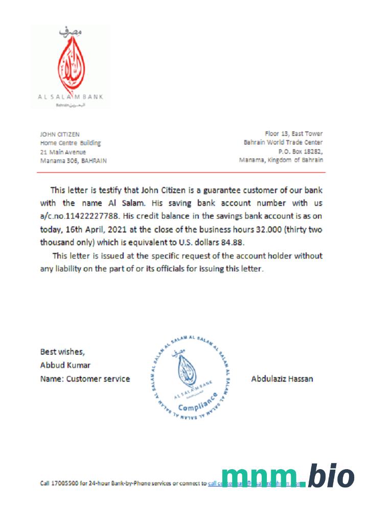 Przykład odniesienia Bahrain Al Salam w formatach Word i PDF
